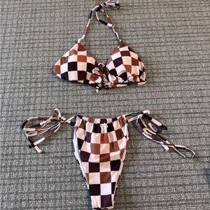 Zaful Brown Checkered Bikini